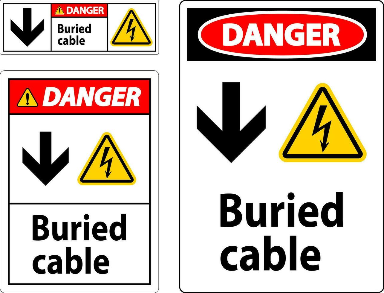 Perigo placa enterrado cabo com baixa seta e elétrico choque símbolo vetor