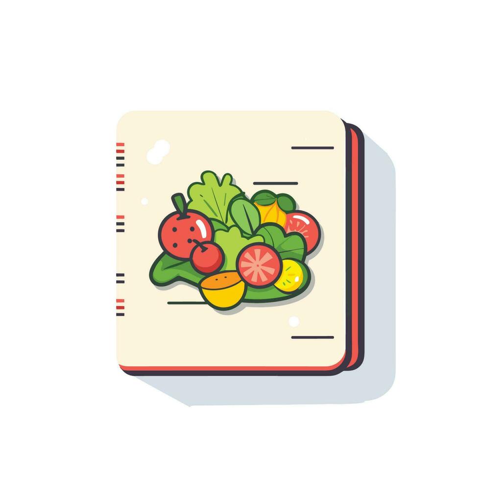 vetor do uma plano deitar do uma livro preenchidas com colorida frutas e legumes