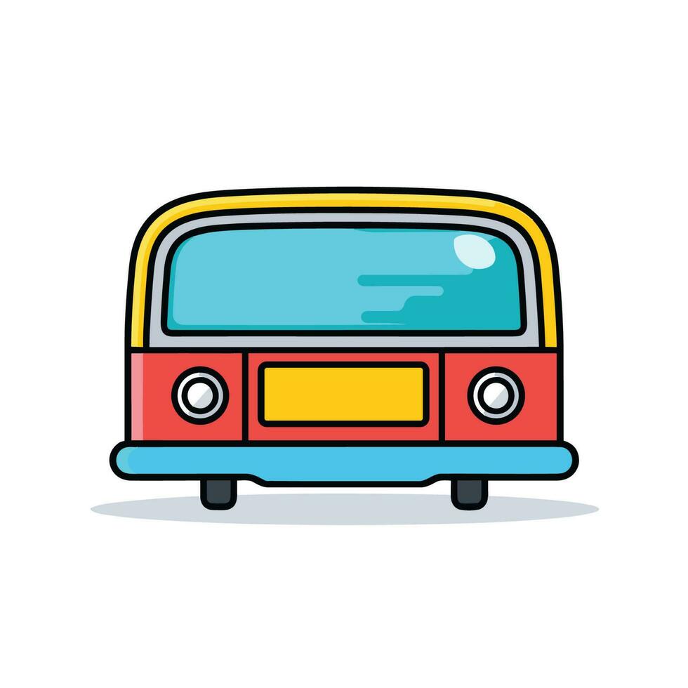 vetor do uma vermelho ônibus com amarelo e azul listras estacionado em uma cidade rua