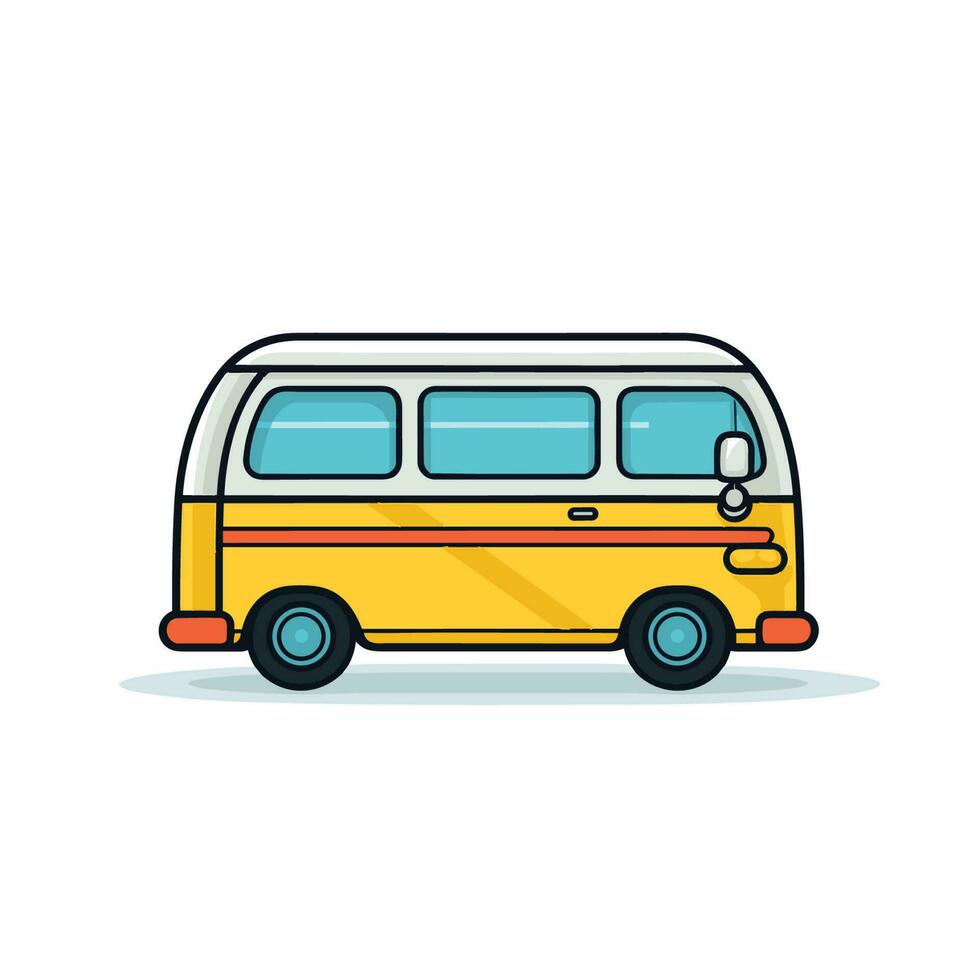 vetor do uma pequeno amarelo ônibus com uma branco cobertura estacionado em uma plano superfície