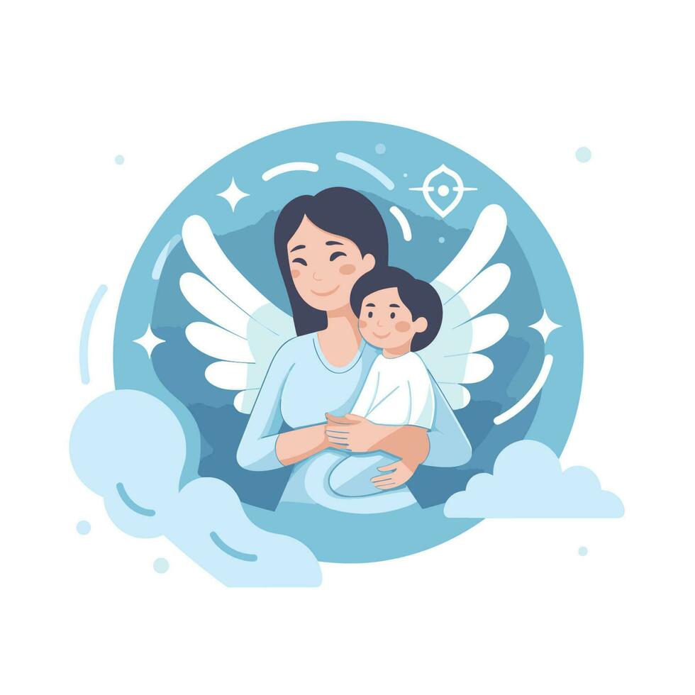 vetor do uma plano ícone representando uma mulher segurando uma criança dentro dela braços