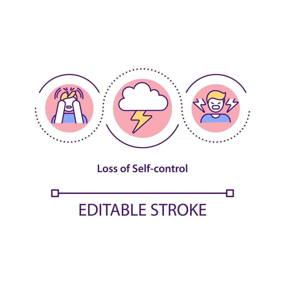 perda do ícone do conceito de autocontrole. problema de saúde mental. esgotamento do trabalho. problemas de auto-regulação idéia ilustração de linha fina. desenho de cor rgb de contorno isolado de vetor. curso editável vetor