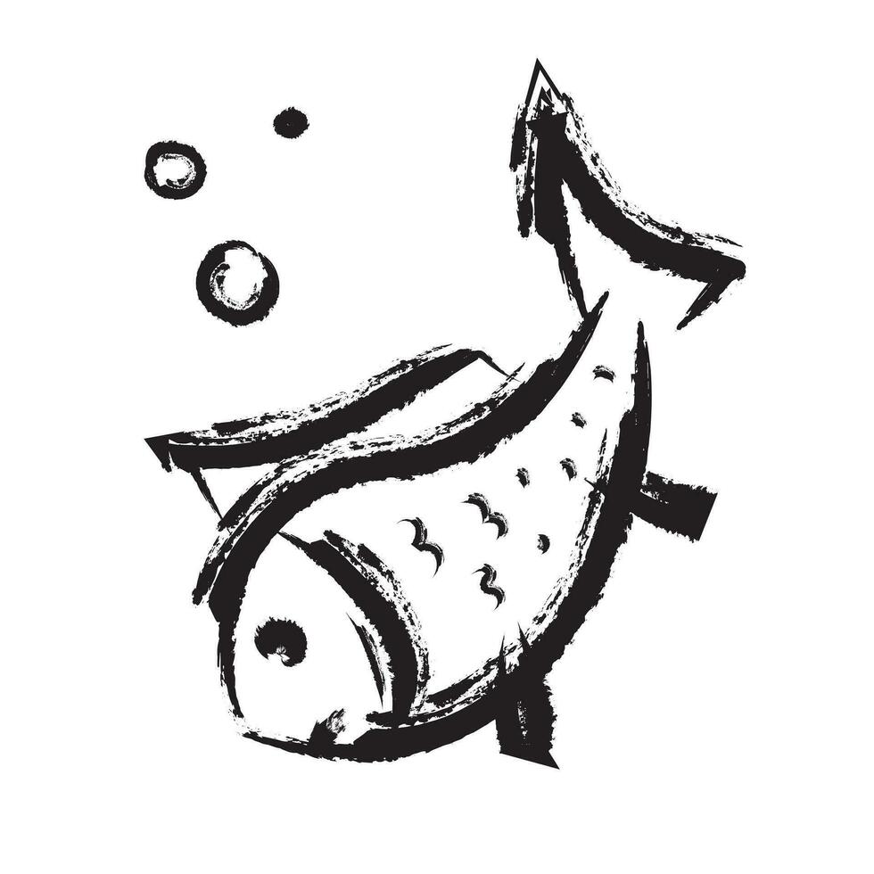 grunge peixe Preto mão desenhado vetor
