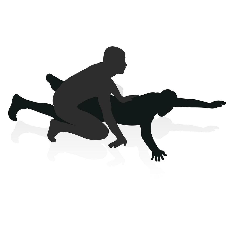 imagem do uma silhueta do uma lutador atleta dentro uma brigando pose. greco romano luta livre, combate, duelo, lutar, marcial arte, espírito esportivo vetor