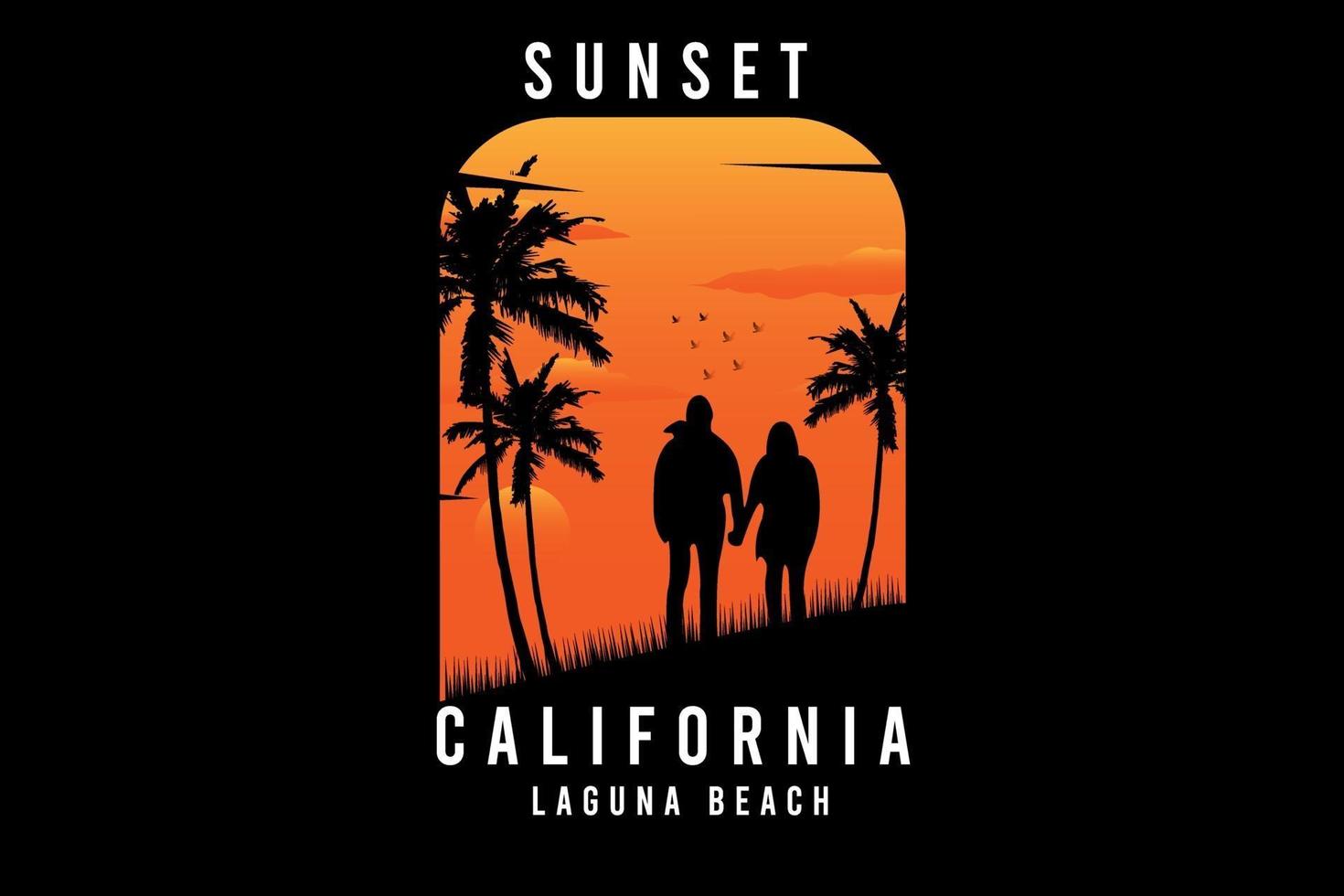 sunset california lagoon beach color laranja e amarelo vetor