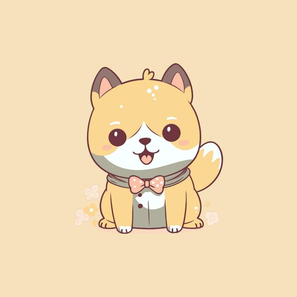 kawaii fofa Shiba inu cachorro sorridente desenho animado vetor ícone logotipo ilustração