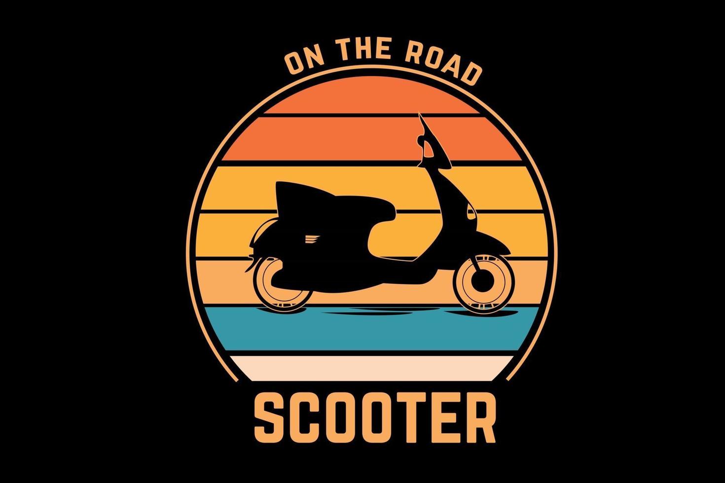 t-shirt na estrada scooter cor laranja amarelo e verde vetor