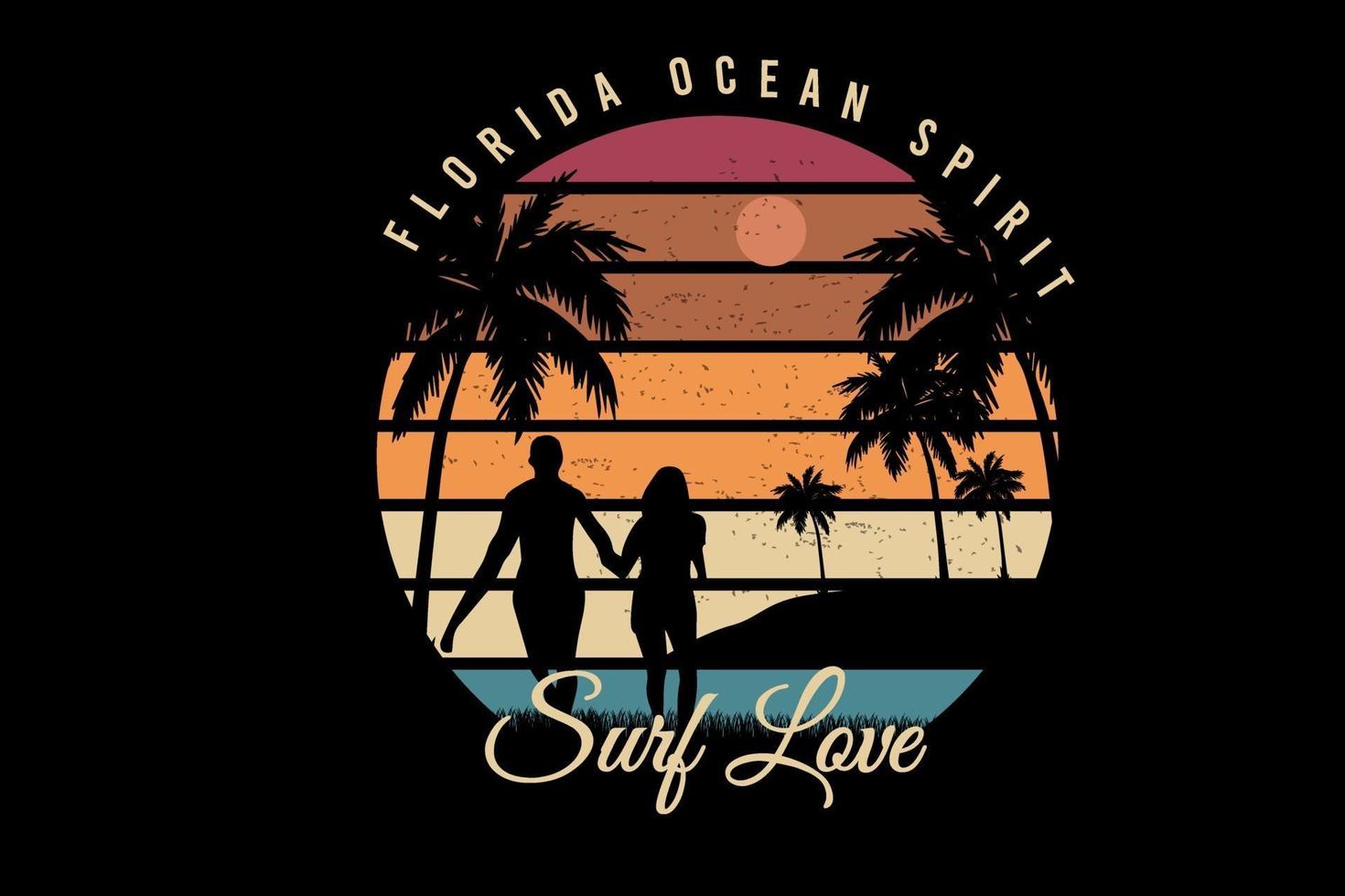 florida ocean spirit surf love color re laranja e verde vetor