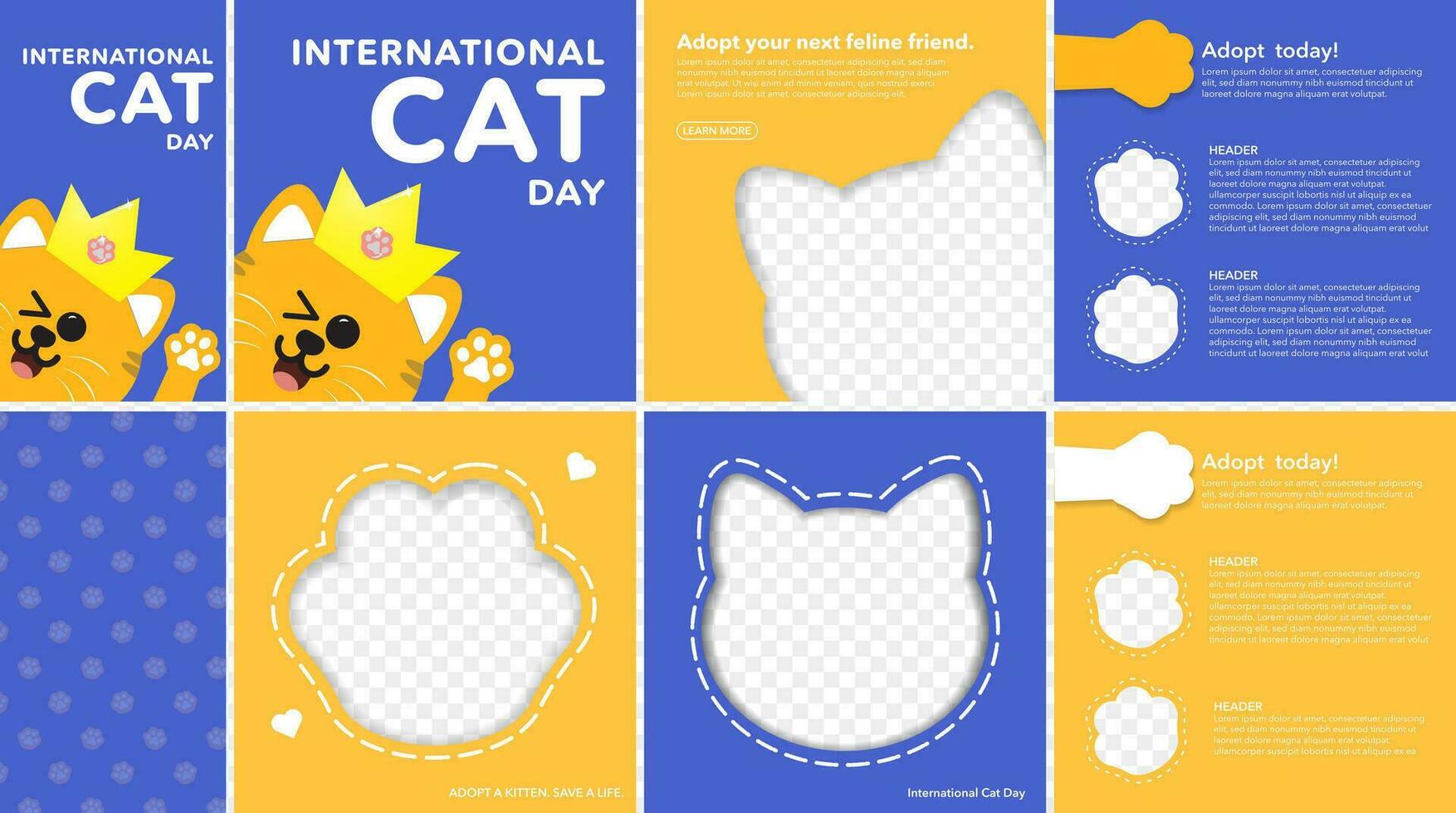 conjunto do internacional gato dia cumprimento cartões e social meios de comunicação modelos. editável vetor ilustração. eps 10. célebre em agosto 8.