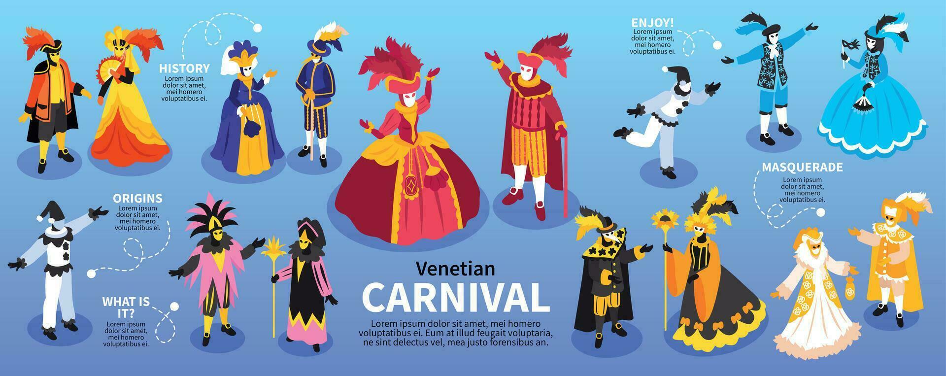 isométrico veneziano carnaval infográficos vetor