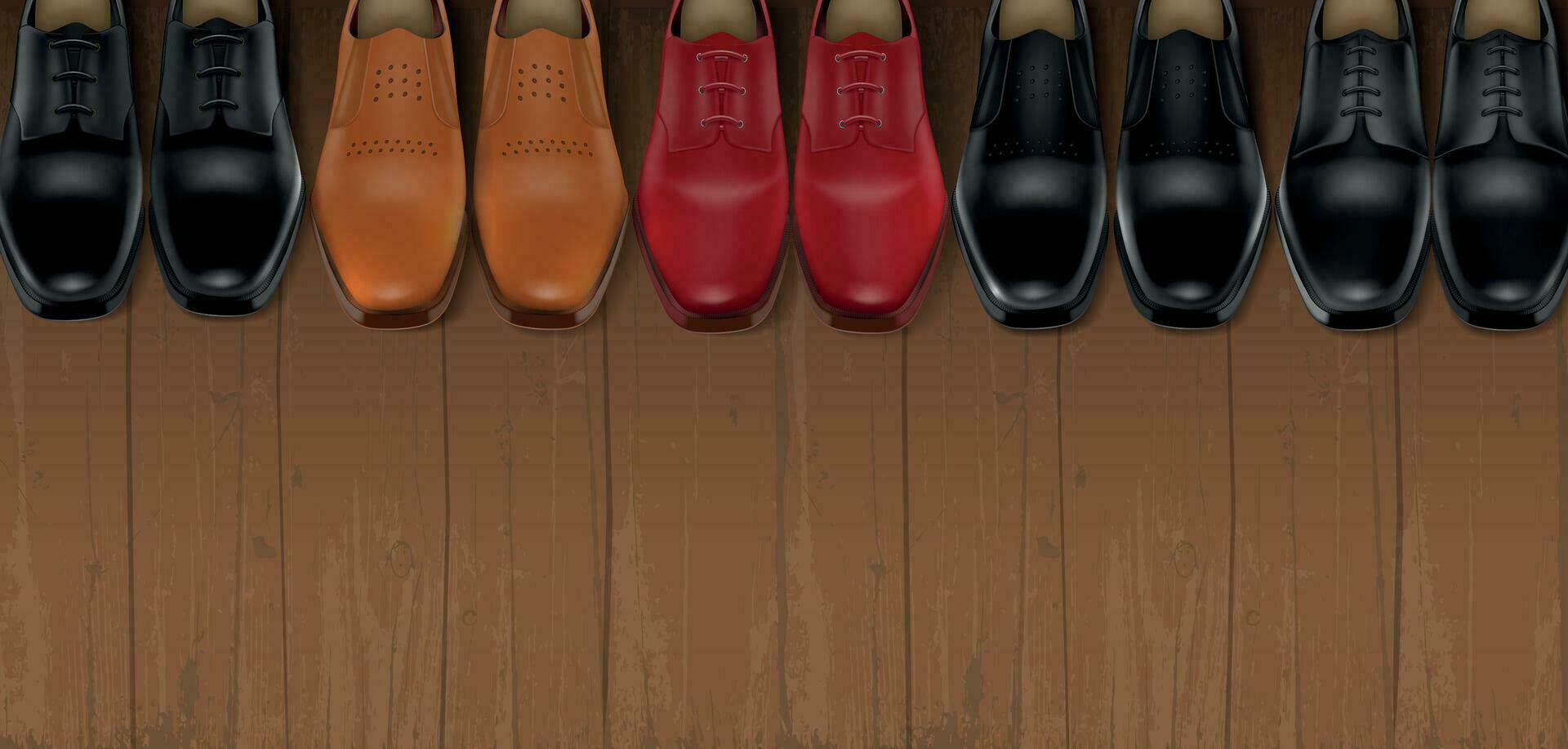 couro sapatos em de madeira chão vetor
