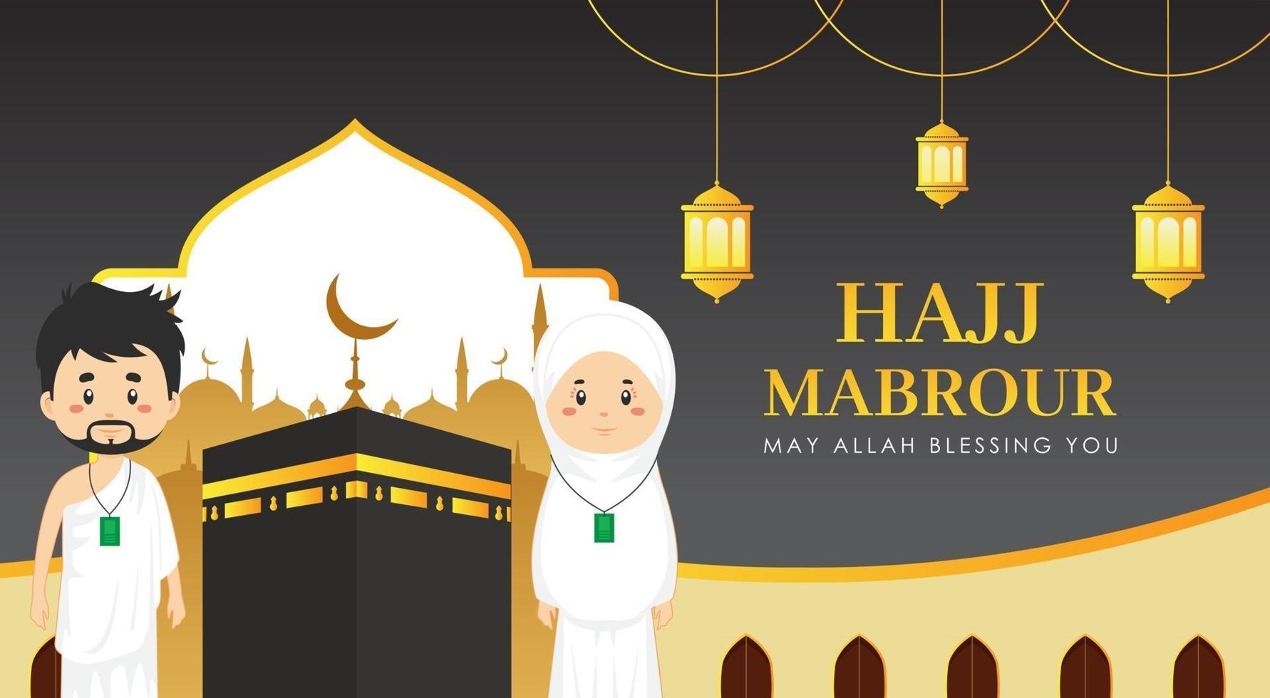 hajj mabrour cartão com personagem vetor