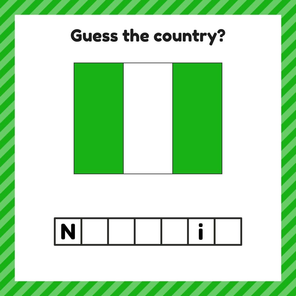 planilha sobre geografia para crianças em idade pré-escolar e escolar. palavras cruzadas. bandeira da Nigéria. cuessar o país. vetor