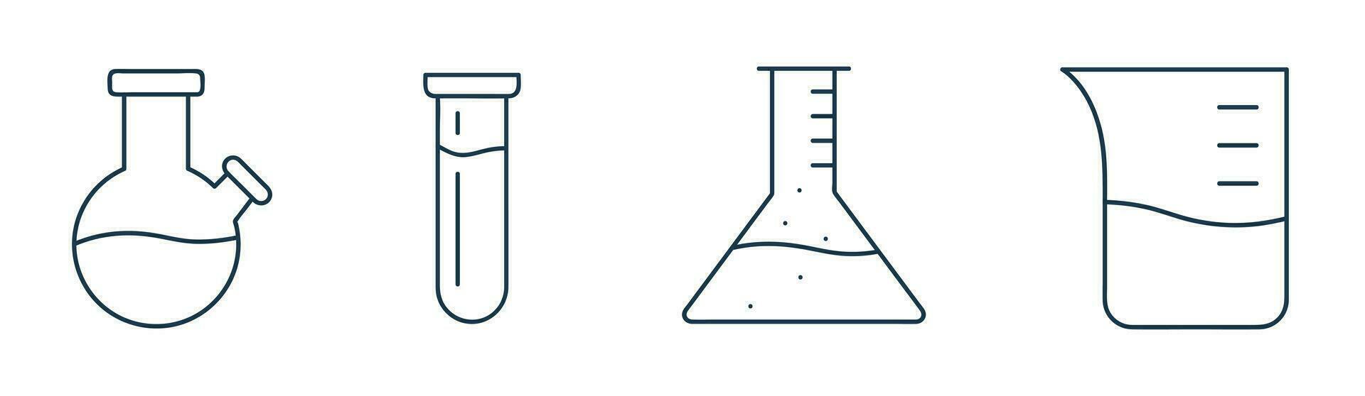 laboratório vidro ícone vetor. Ciência, teste tubo, cômico frasco sólido, e linha ilustração vetor