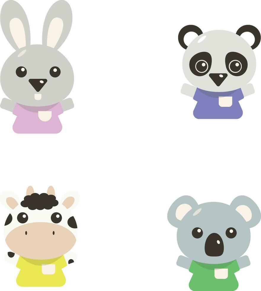 Pequenos animais sentados personagens do zoológico kawaii animal fofo com  sorriso feliz conjunto vetorial de personagens ilustração de desenho  animado animal gráfico isolado kawaii