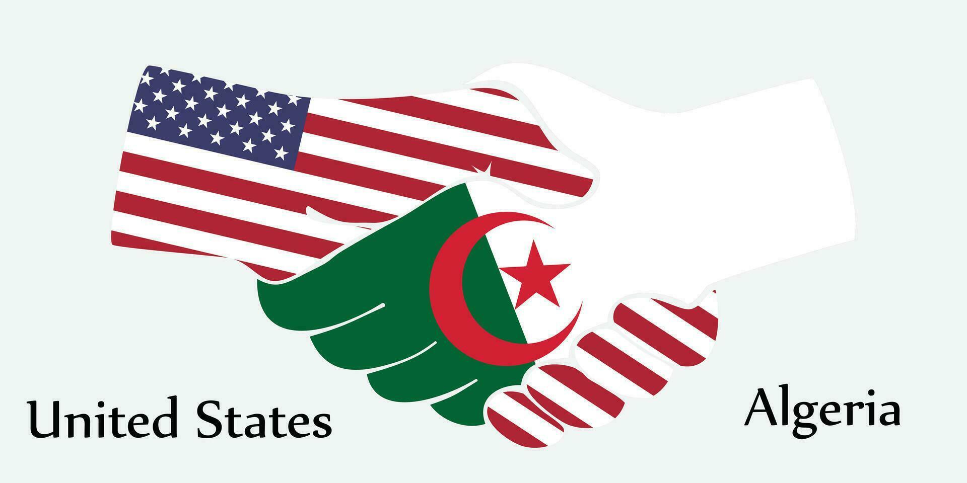 Projeto mexe mãos. conceito Unidos estados e Argélia a nascimento país uma Boa contato, negócios, viagem, transporte e tecnologia. vetor