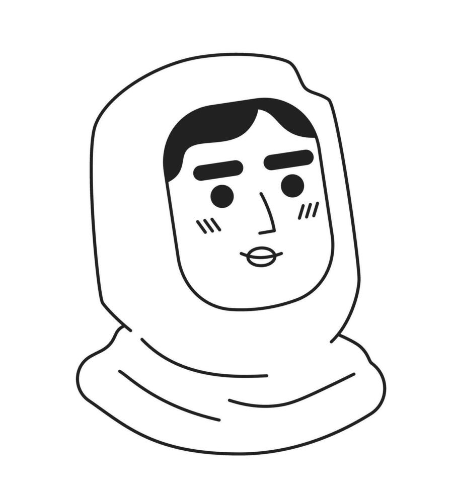 muçulmano mulher dentro hijab monocromático plano linear personagem cabeça. editável esboço mão desenhado humano face ícone. 2d desenho animado local vetor avatar ilustração para animação