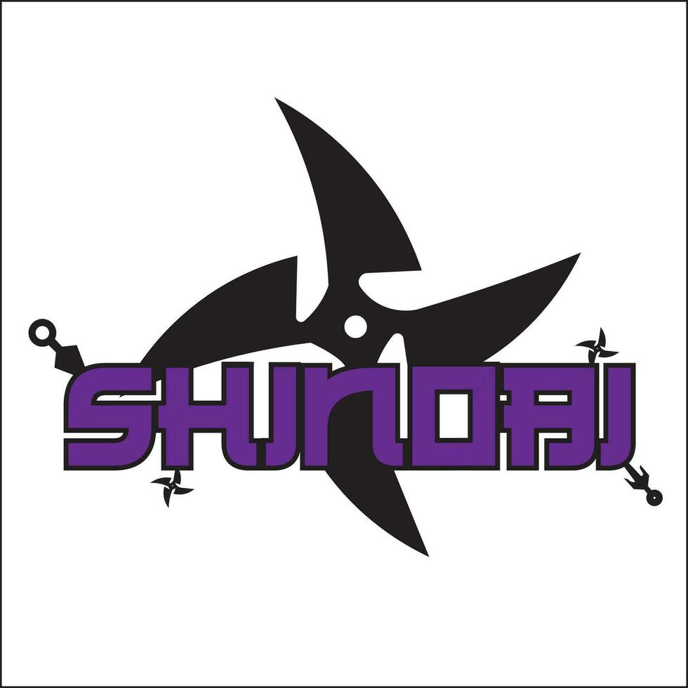 vetor ilustração Projeto do a palavra Shinobi dentro roxa cores, shuriken e kunai. adequado para ninja, logotipo, ícone, poster, parede decoração, promoção, local na rede Internet, conceito, camiseta projeto, adesivo.