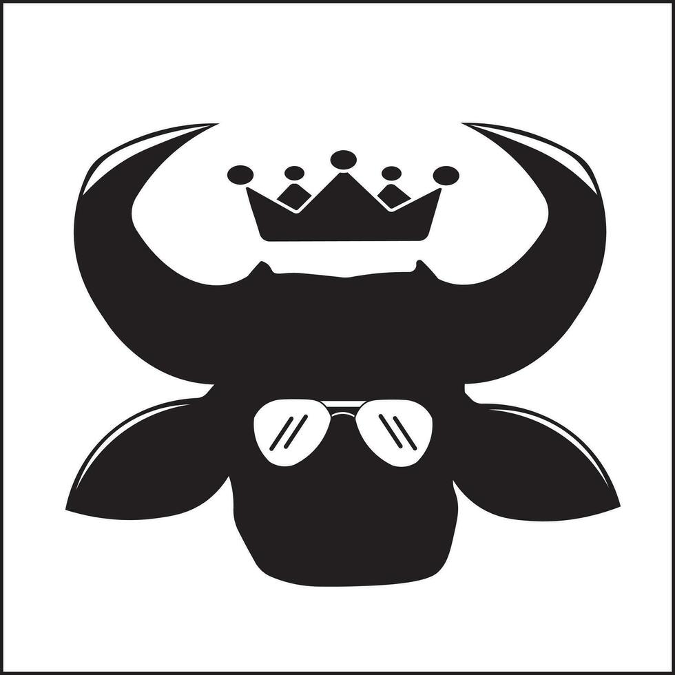 vetor ilustração Projeto do touro cabeça silhueta com óculos e coroa. adequado para logotipos, ícones, camiseta desenhos, sites, adesivos, cartazes, anúncios, conceitos.