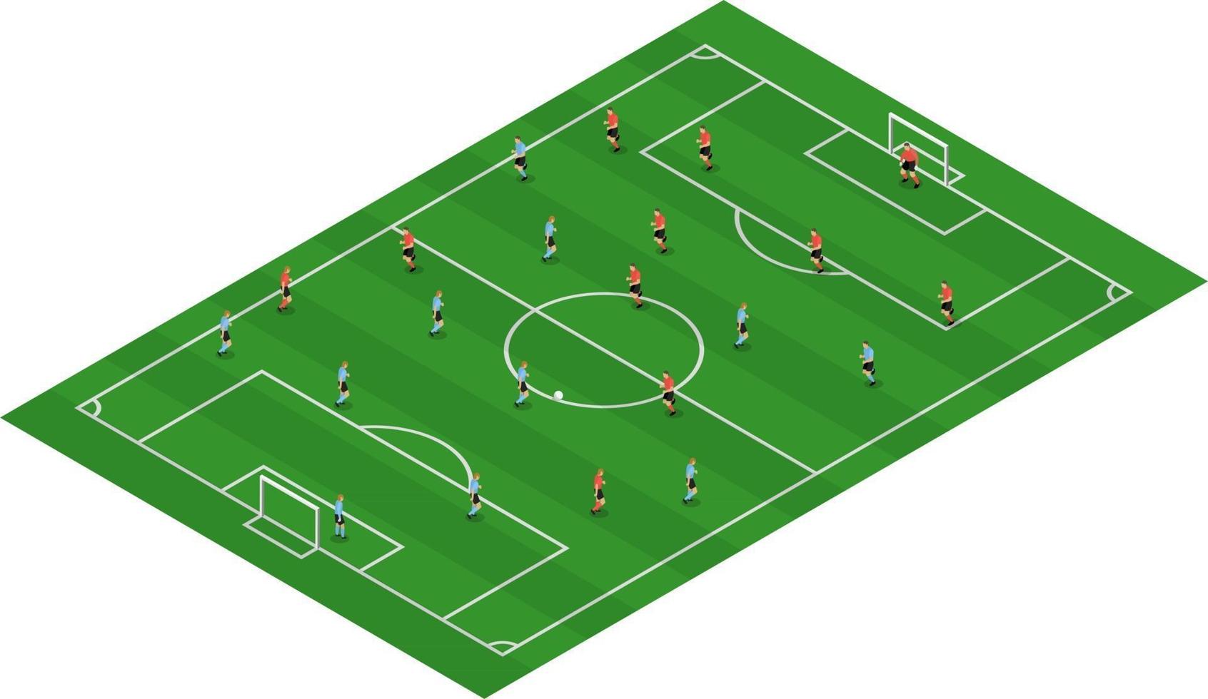 ilustração isométrica de campo de futebol com jogadores vetor