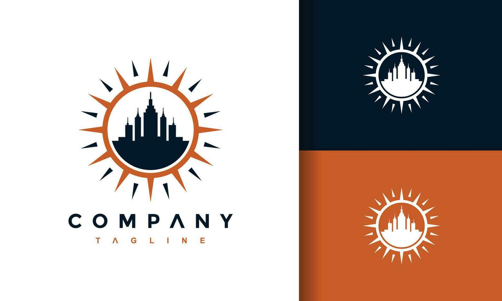 Sol cidade construção logotipo vetor