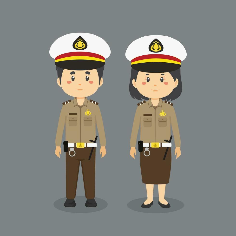 casal personagem vestindo indonésio polícia uniforme vetor