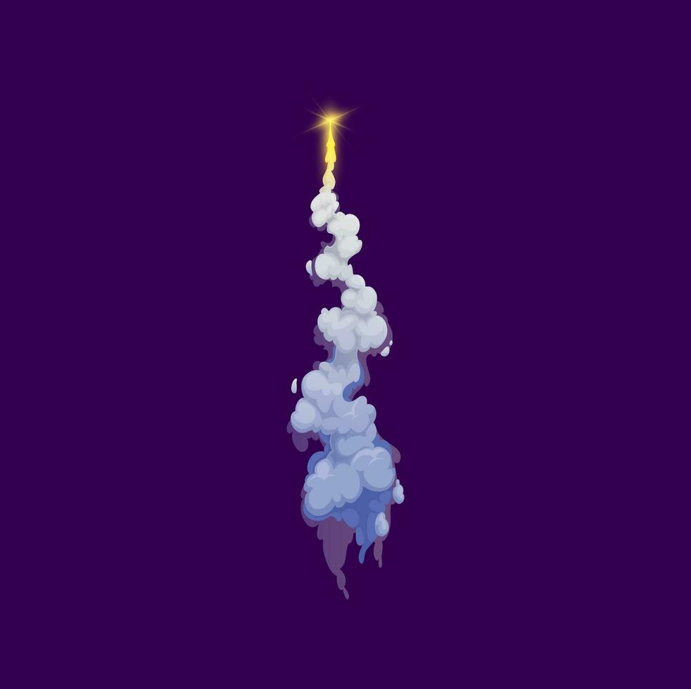 desenho animado foguete fumaça trilha caminho com fogo chama vetor