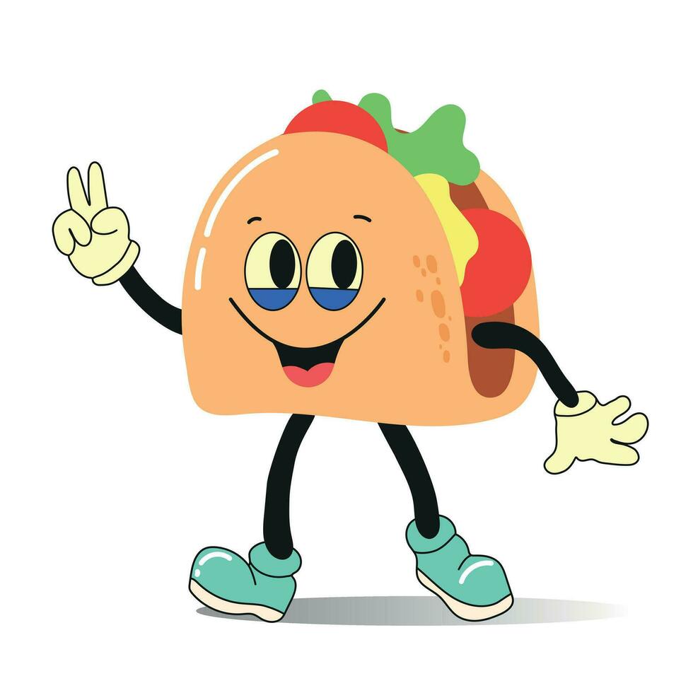 fofa engraçado taco personagem. taco personagem com olhos e pernas.vetor mão desenhado desenho animado kawaii personagem ilustração ícone. isolado em branco fundo. vetor