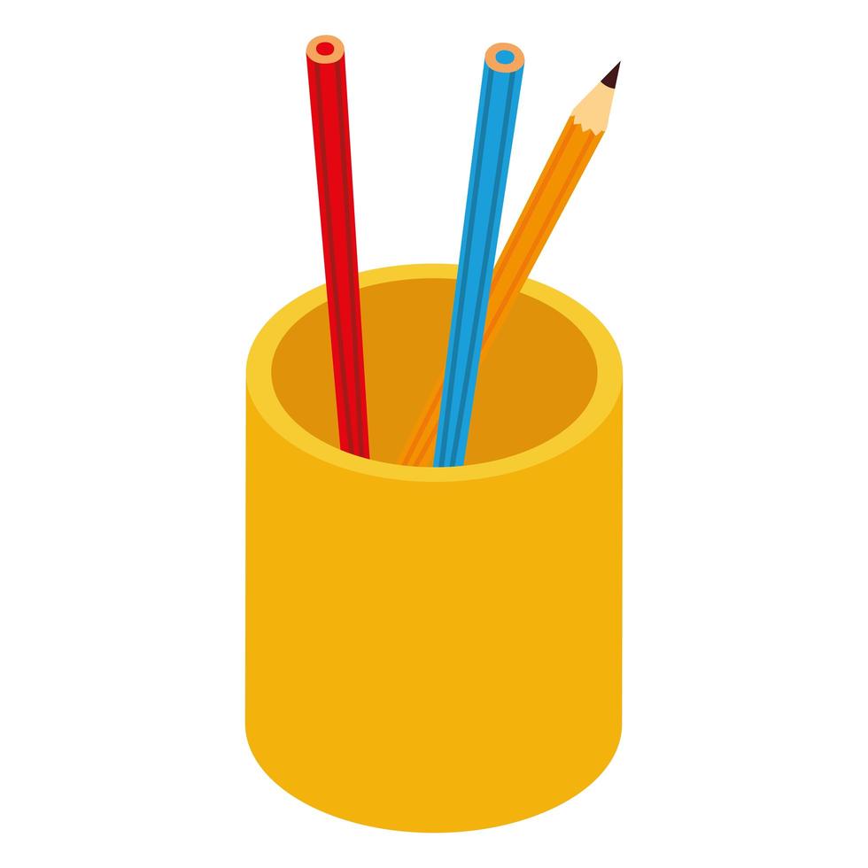 lápis de cor no copo suprimentos ícone estilo isométrico vetor