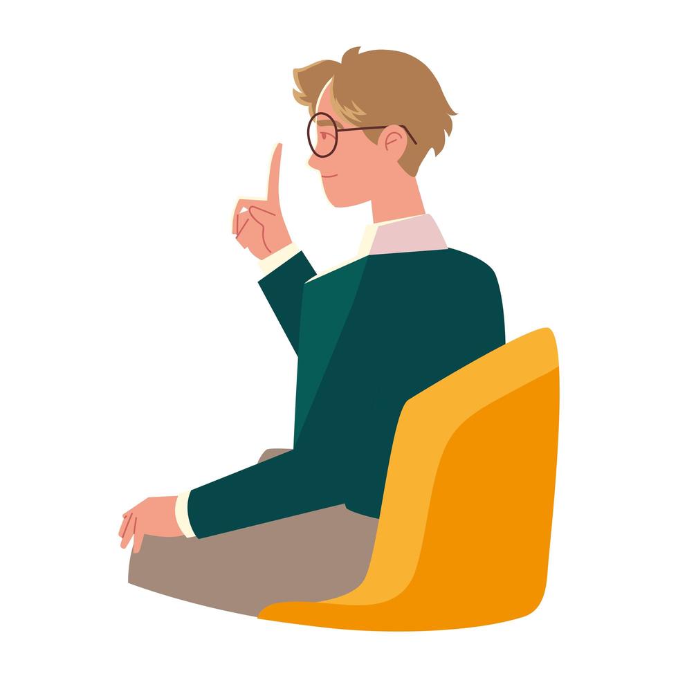 jovem com óculos sentado na cadeira design isolado vetor
