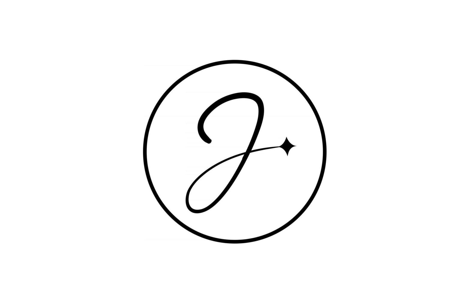 logotipo da letra do alfabeto j para negócios com estrela e círculo. letras simples e elegantes para a empresa. design de ícone de marca de identidade corporativa em branco e preto vetor