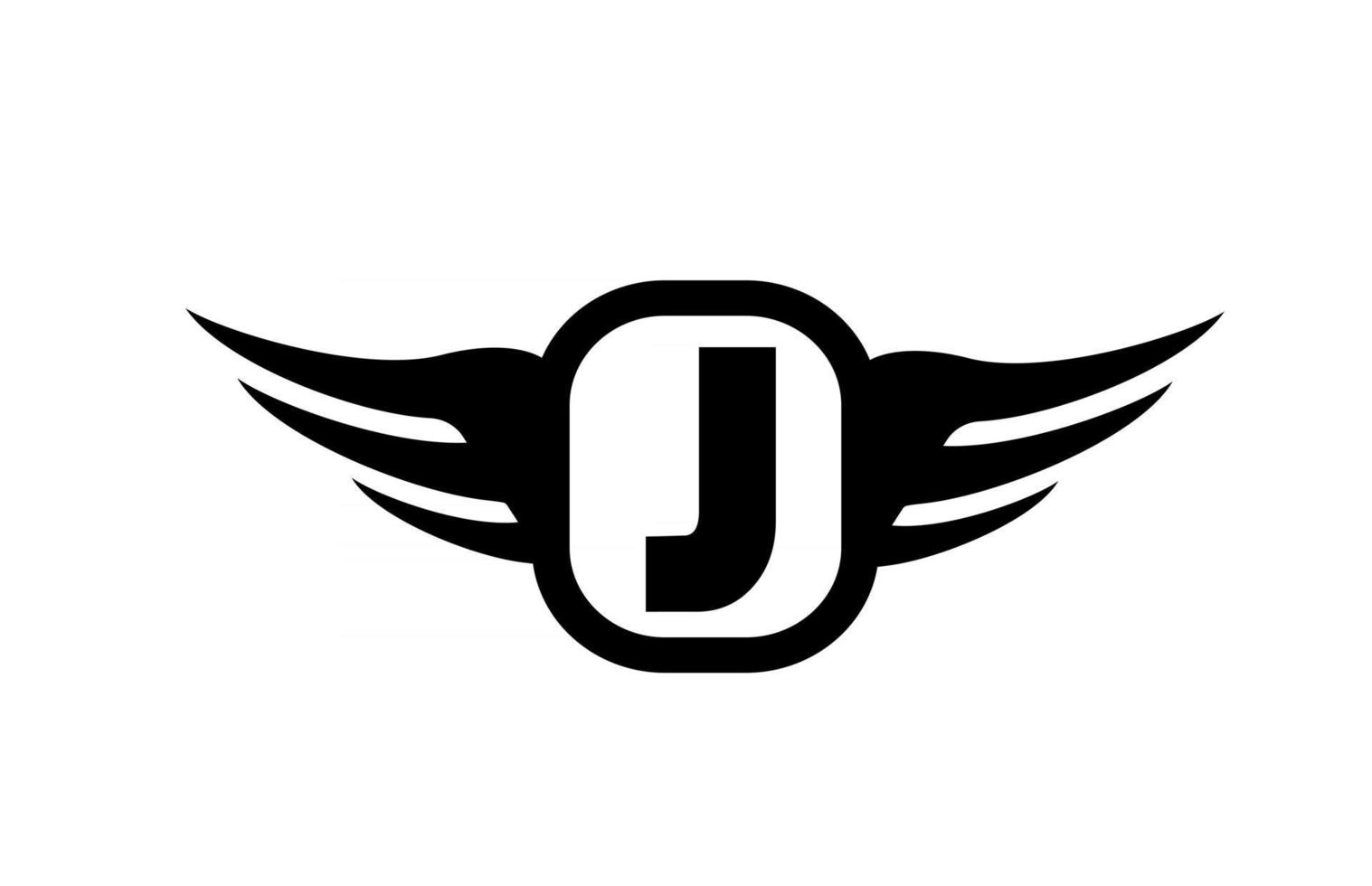 logotipo da letra do alfabeto j para negócios e empresa com asas e cor preto e branco. ícone corporativo de brading e lettering com design simples vetor