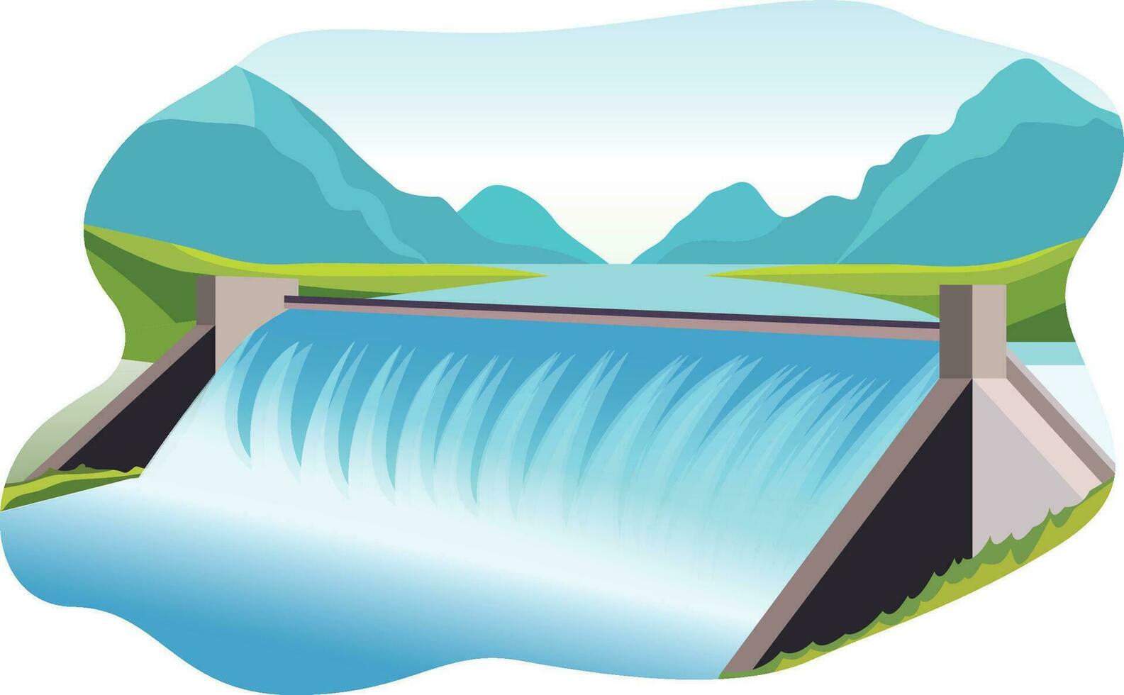água barragem vetor ilustração , desenho animado hidroelétrica estação em uma panorama fundo, vetor estoque imagem
