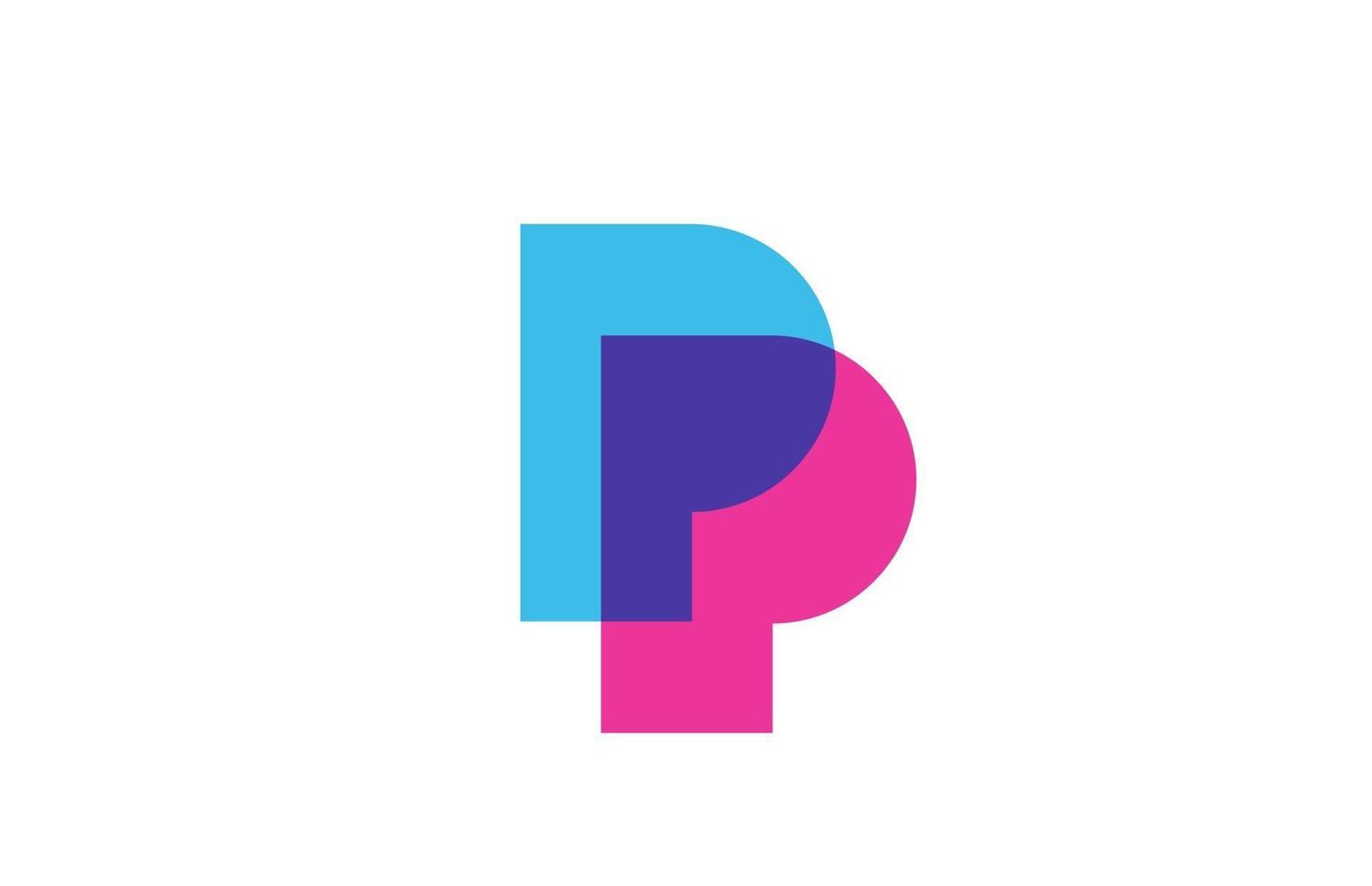cruzou o ícone do logotipo da letra p para a empresa. desenho de alfabeto azul e rosa para empresas e negócios vetor