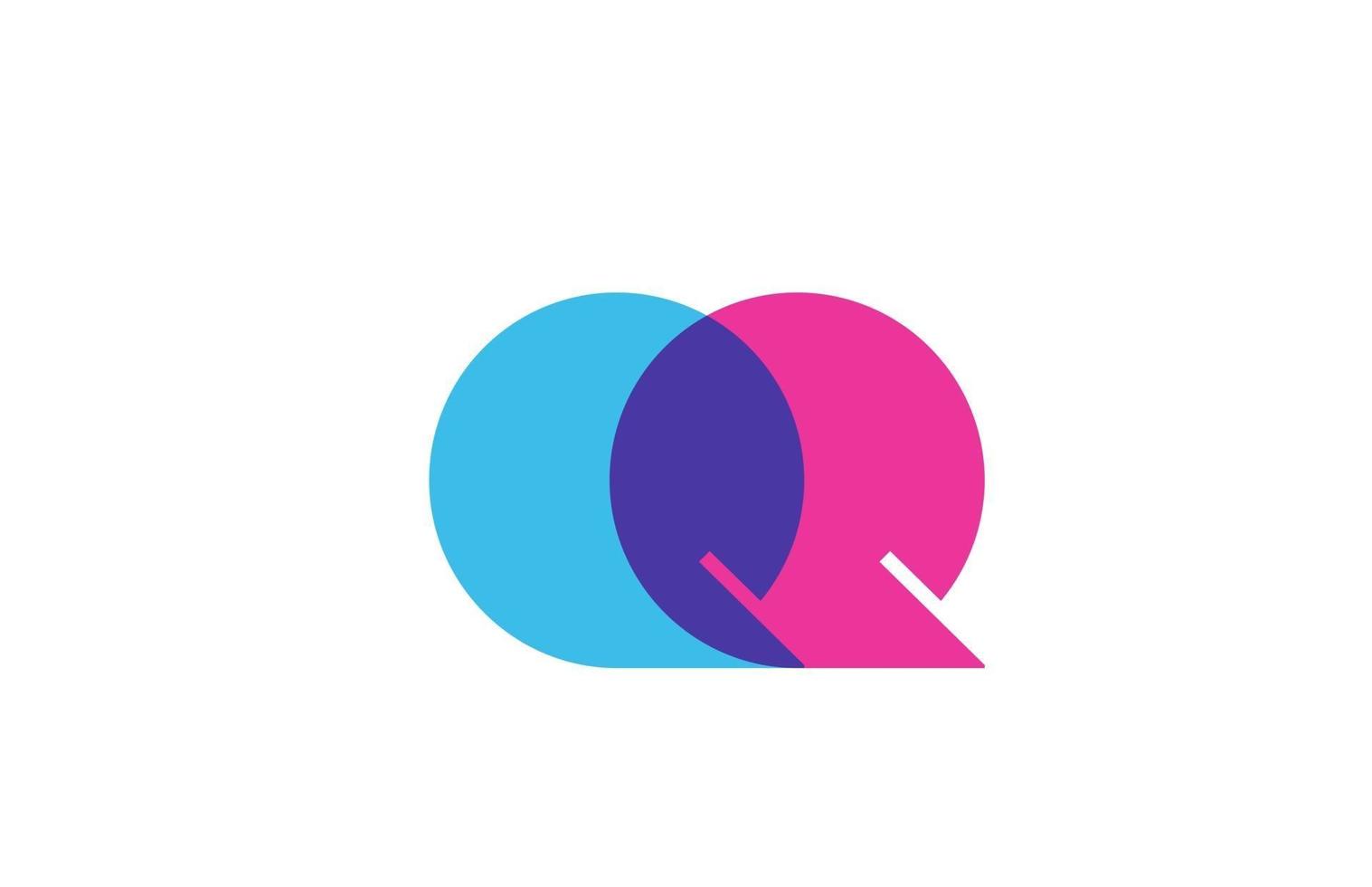 cruzou o ícone do logotipo da letra q para a empresa. desenho de alfabeto azul e rosa para empresas e negócios vetor