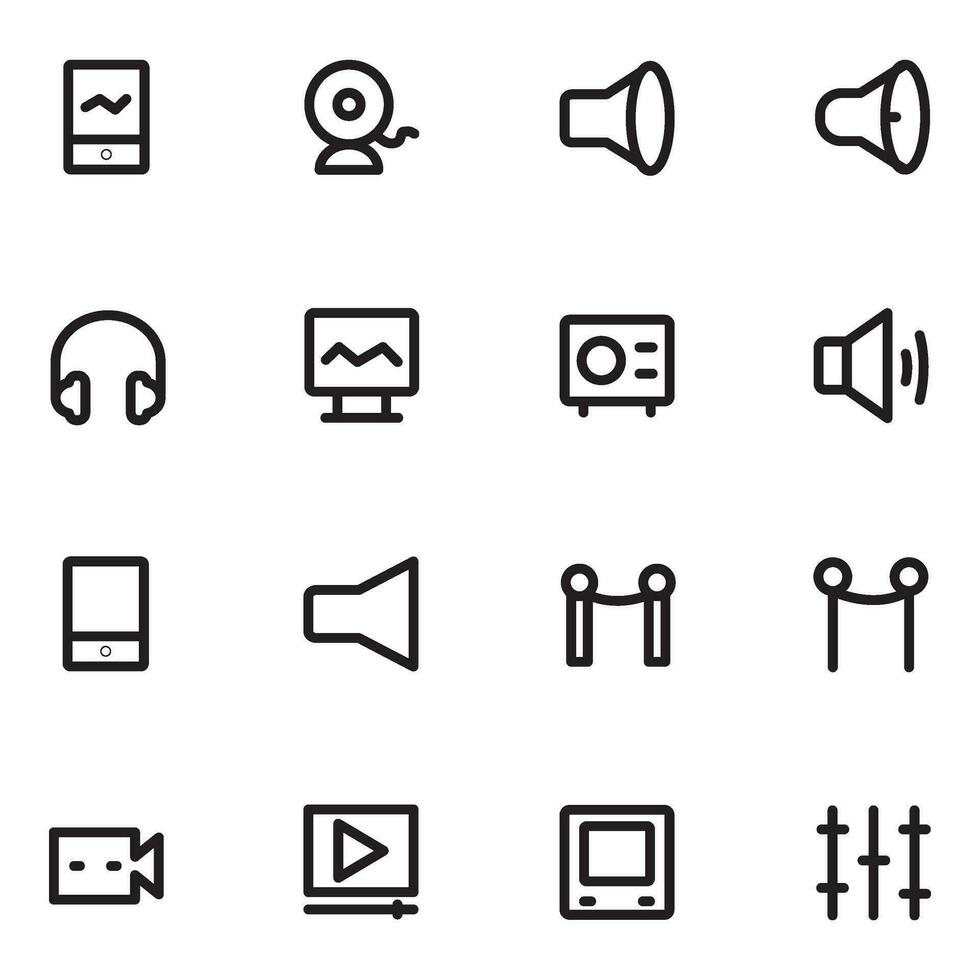 conjunto do fazendo um filme e meios de comunicação linha ícones vetor
