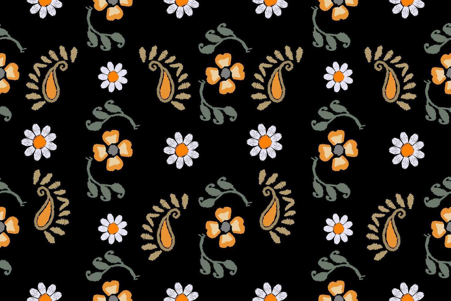 ikat floral bordado padronizar em Preto fundo. tradicional ikat, asteca abstrato vetor padrão, desatado padronizar dentro tribal, folk bordado e mexicano estilo.