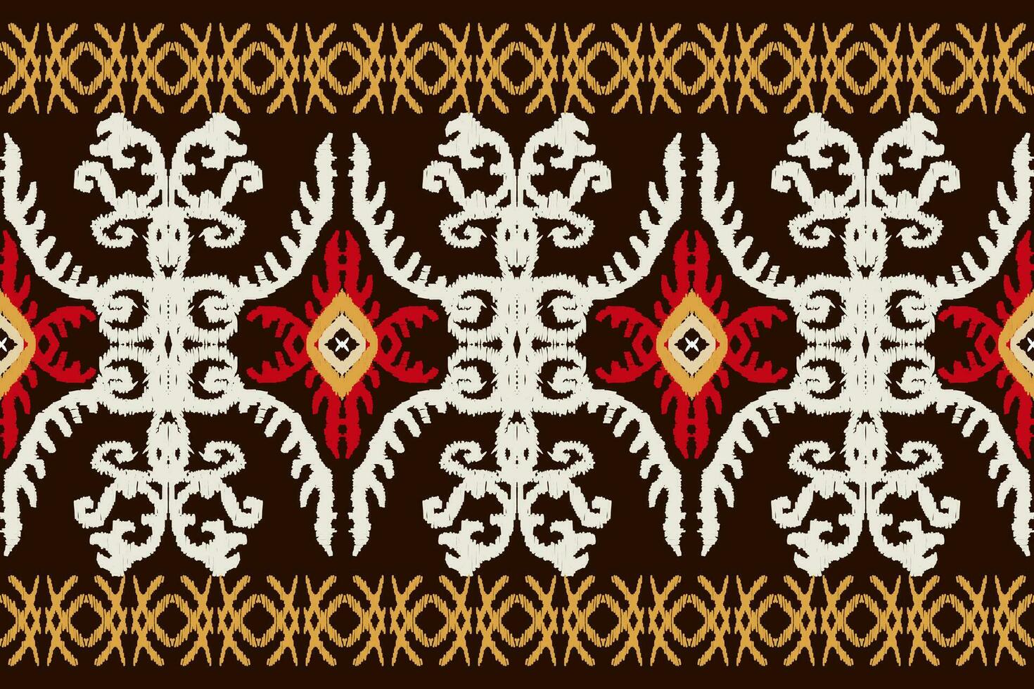 abstrato ikat arte desatado padronizar folk bordado em uma Castanho fundo asteca geométrico arte impressão Projeto para tapetes, papeis de parede, roupas, envoltórios, tecidos, capas, têxteis vetor