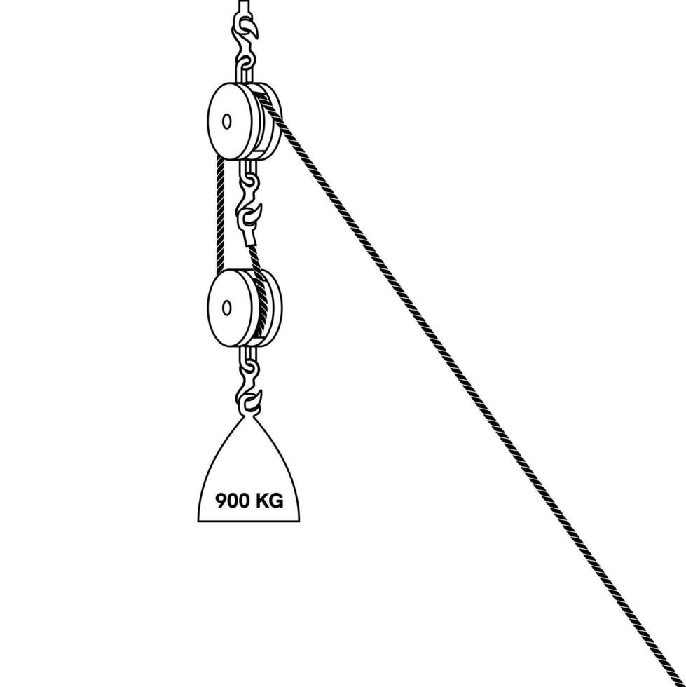 fixo polia sistema isolado em branco fundo. carregado móvel polias. física experimentar para Educação em força e movimento com polia ilustração. a leis do movimento. simples máquinas polias. vetor