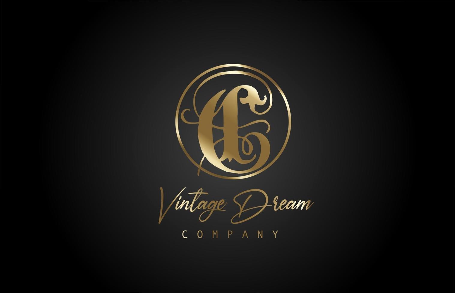 c logotipo do ícone de letra do alfabeto dourado dourado. conceito de design vintage para empresa e negócios. identidade corporativa com fundo preto e estilo retro vetor