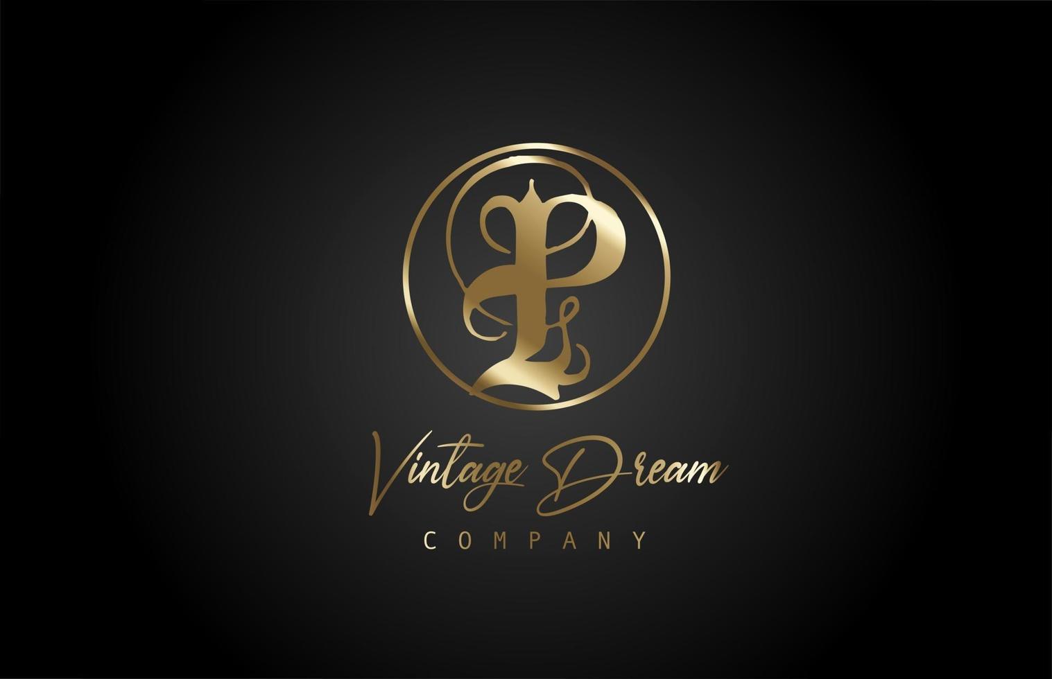 p logotipo do ícone de letra do alfabeto dourado dourado. conceito de design vintage para empresa e negócios. identidade corporativa com fundo preto e estilo retro vetor