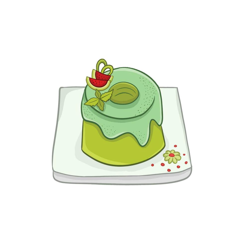 ilustração do uma verde bolo com morangos em uma branco fundo vetor