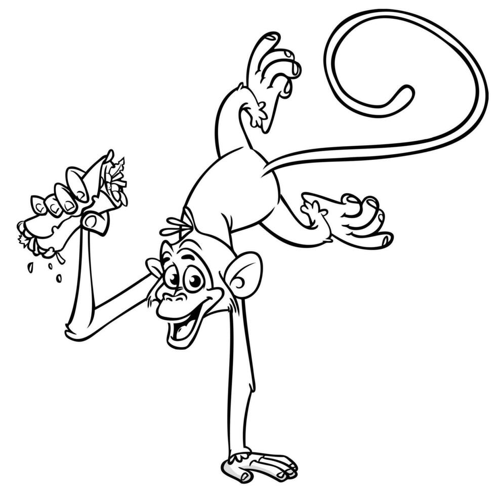 desenho animado engraçado macaco segurando Kebab ou falafel lista comida de rua. vetor ilustração do feliz macaco chimpanzé esboços para coloração Páginas livro