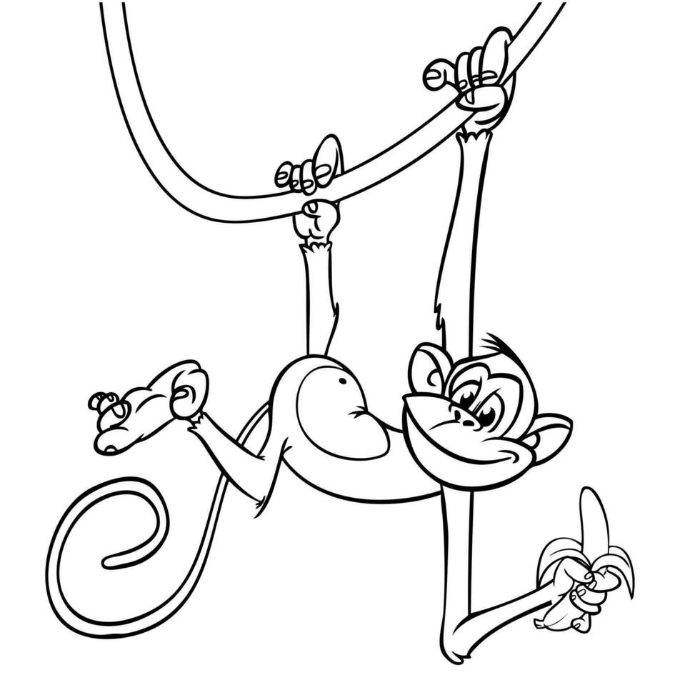 desenho animado engraçado macaco. vetor ilustração do feliz macaco chimpanzé esboços para coloração Páginas livro