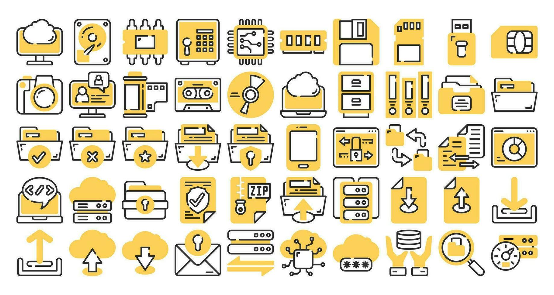 dados armazenamento plano ícone definir. perfeito para gráfico projeto, móvel, interface do usuário, e rede obras-primas vetor