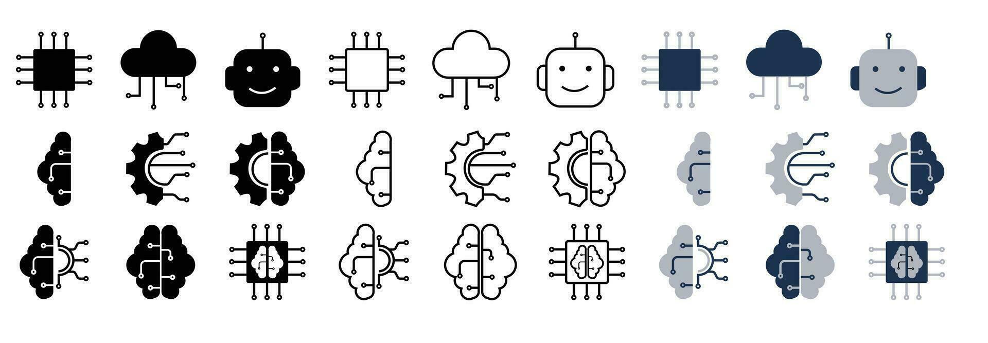 ai ícone definir. artificial inteligente ícone conjunto dentro linha estilo, preenchidas e duotônico estilo. vetor