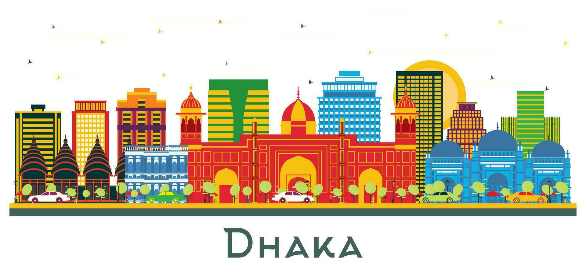 dhaka Bangladesh cidade Horizonte com cor edifícios isolado em branco. vetor