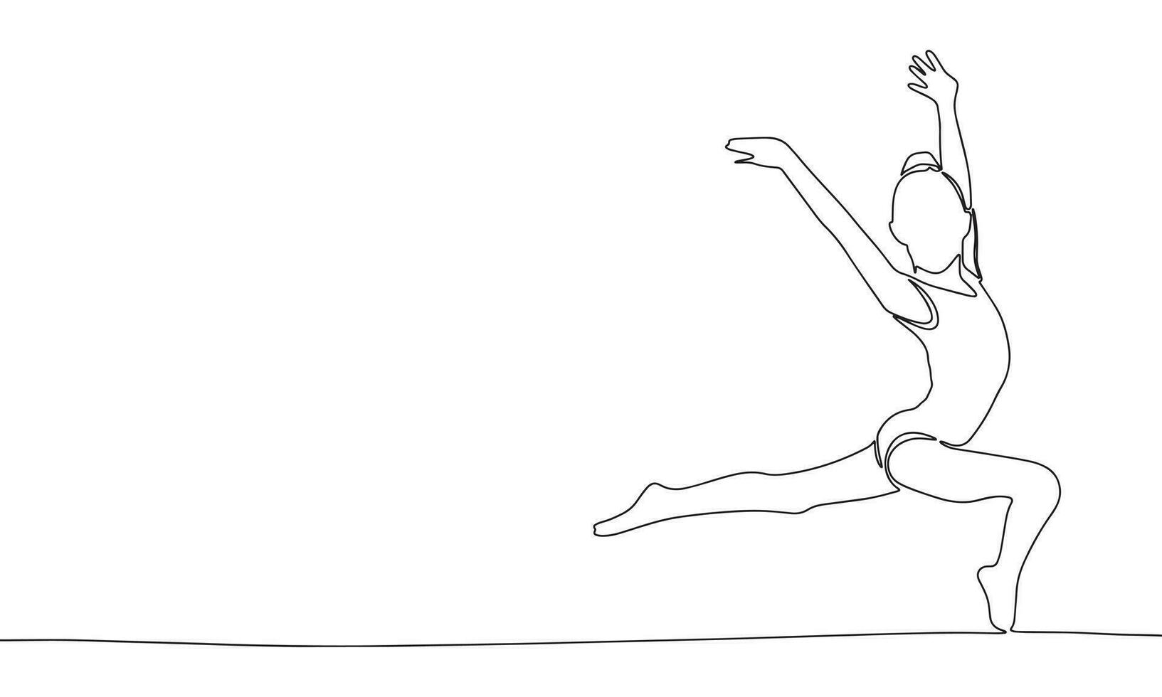 silhueta do jovem menina ginasta. conceito do esporte bandeira. 1 linha contínuo minimalismo vetor ilustração. linha arte, contorno.