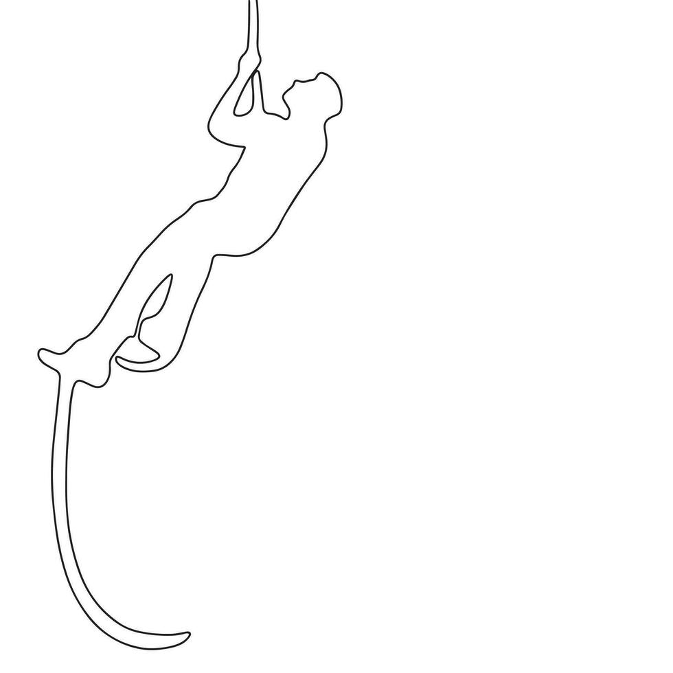 silhueta do alpinista escalar para a topo. conceito do o negócio bandeira. 1 linha contínuo minimalismo vetor ilustração. linha arte, contorno.