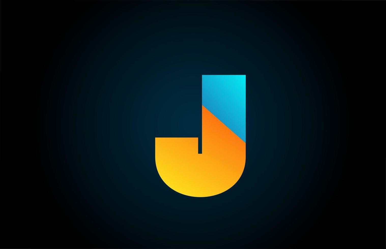 logotipo do ícone de letra do alfabeto azul amarelo j para empresa e negócios. gradiente geométrico simples para design corporativo vetor